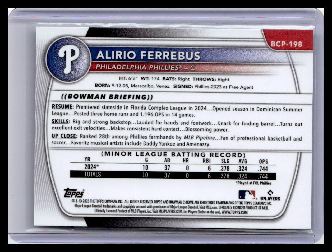 2025 Bowman Chrome #BCP-198 Alirio Ferrebus Prospects Mojo