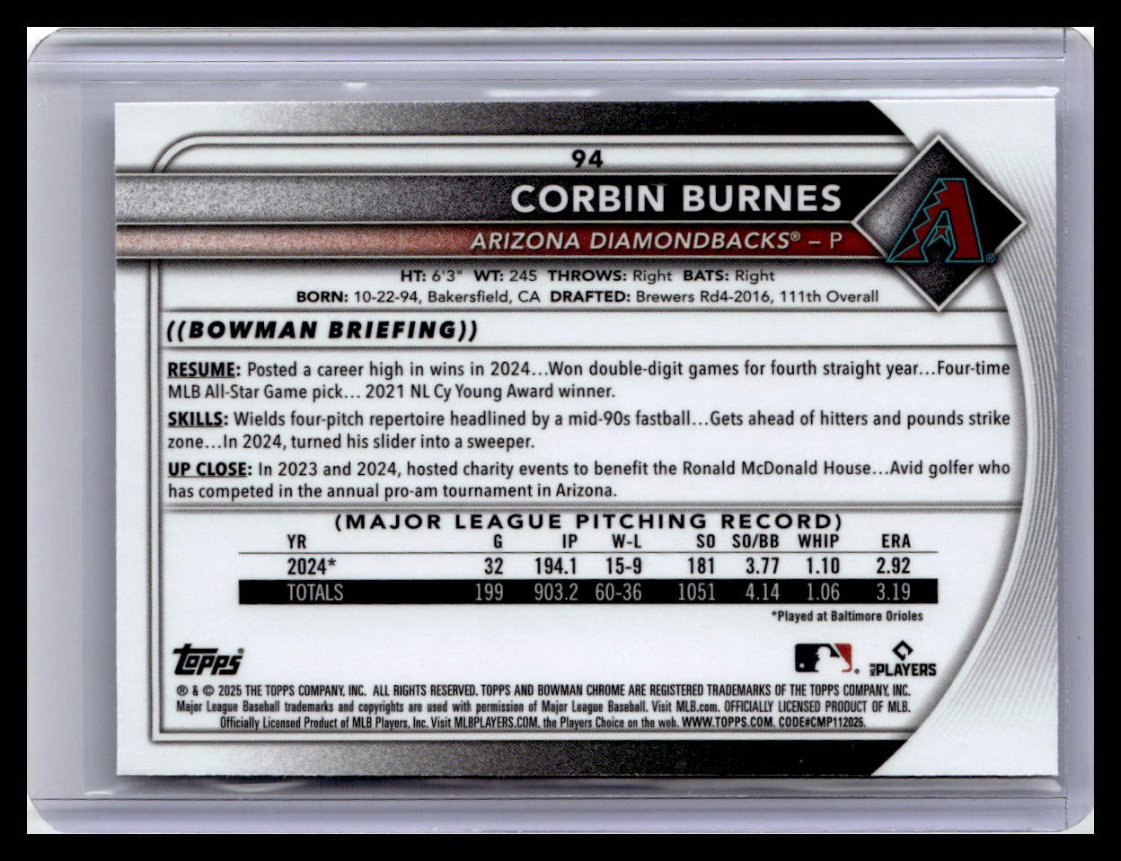 2025 Bowman Chrome #94 Corbin Burnes