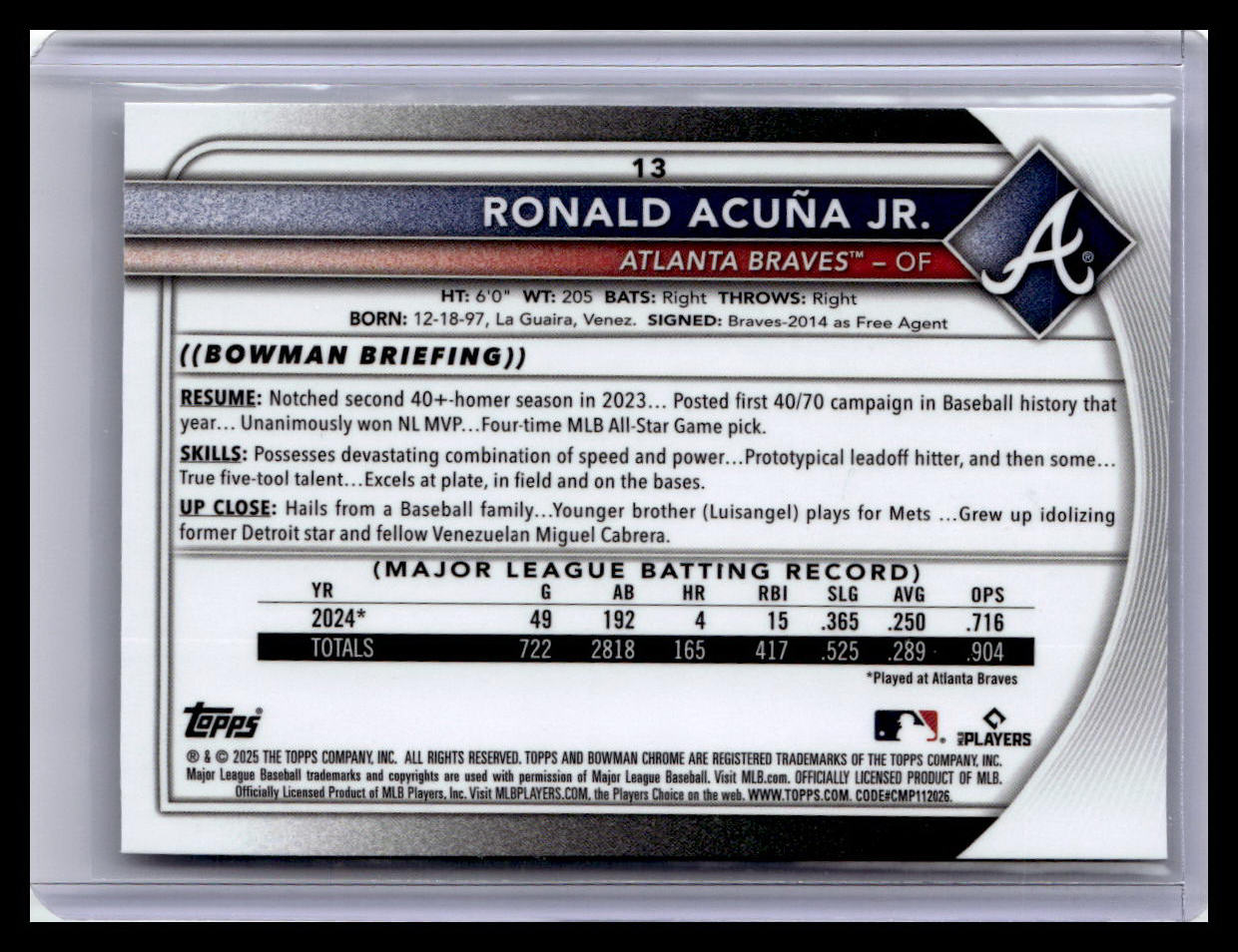 2025 Bowman Chrome #13 Ronald Acuña Jr.