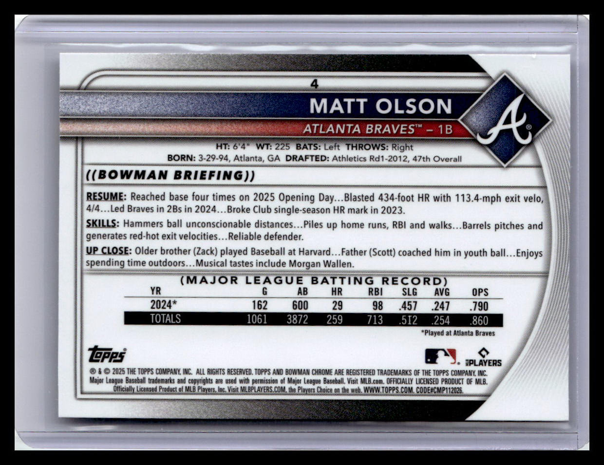 2025 Bowman Chrome #4 Matt Olson