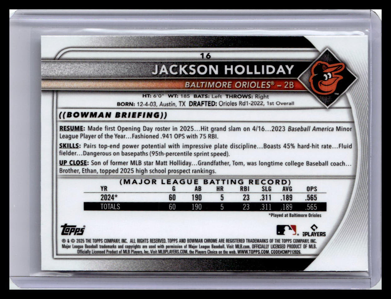 2025 Bowman Chrome #16 Jackson Holliday