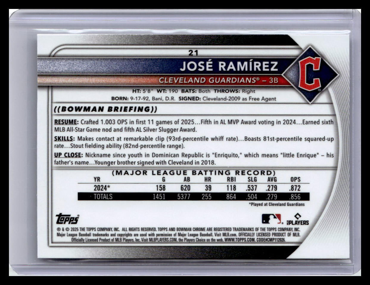 2025 Bowman Chrome #21 José Ramírez