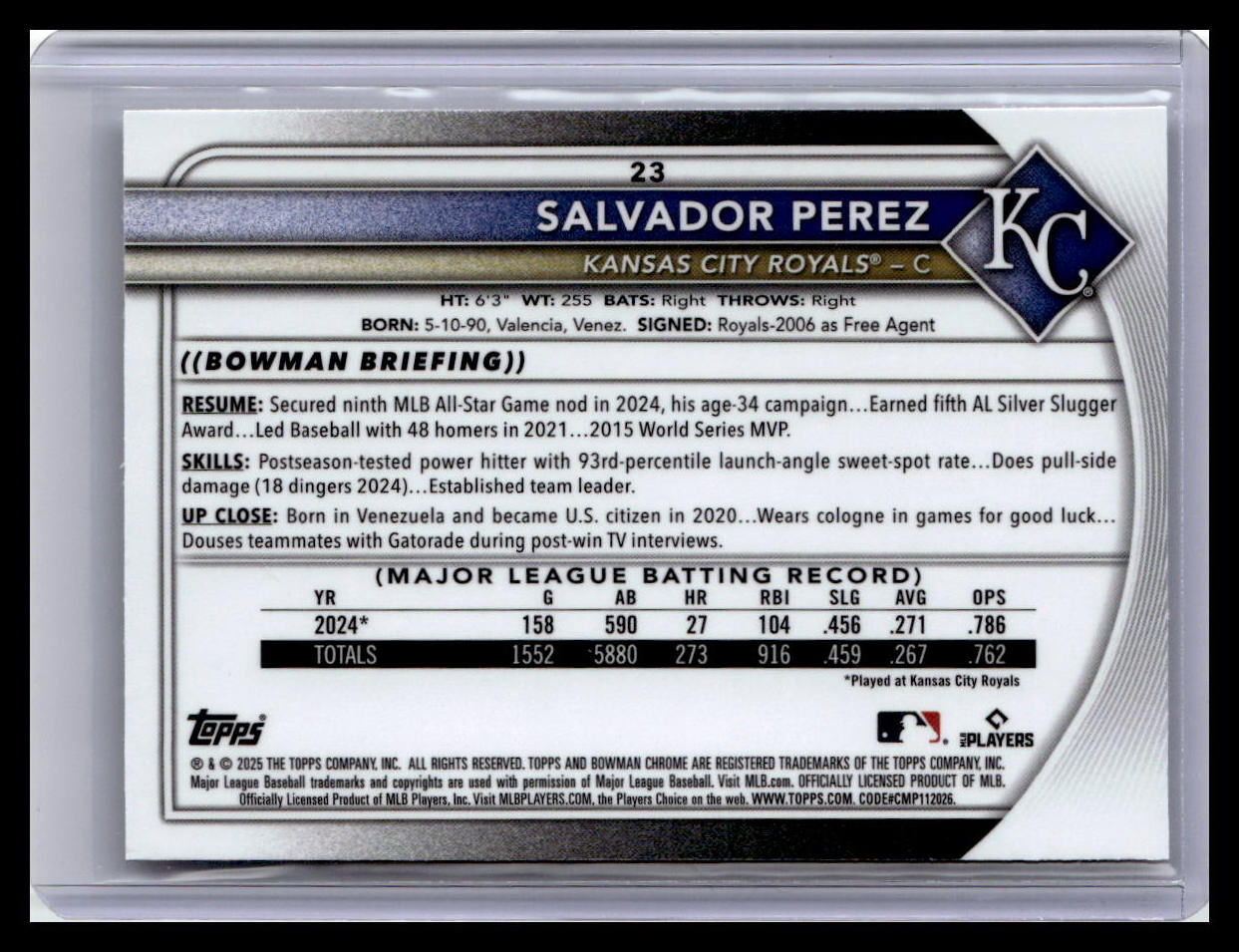 2025 Bowman Chrome #23 Salvador Perez