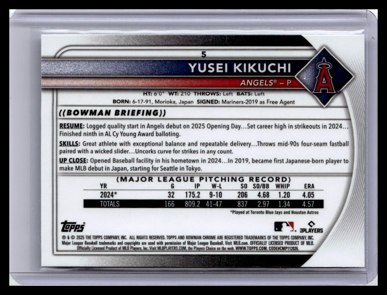 2025 Bowman Chrome #5 Yusei Kikuchi
