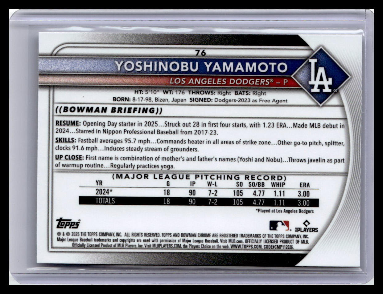 2025 Bowman Chrome #76 Yoshinobu Yamamoto