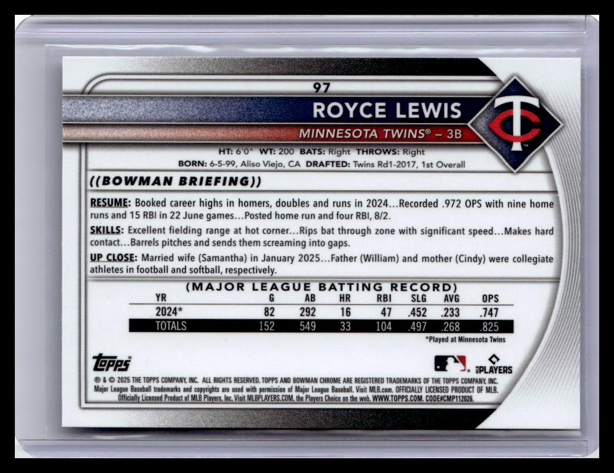 2025 Bowman Chrome #97 Royce Lewis