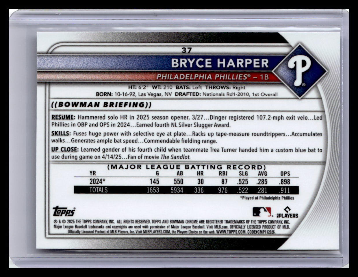 2025 Bowman Chrome #37 Bryce Harper