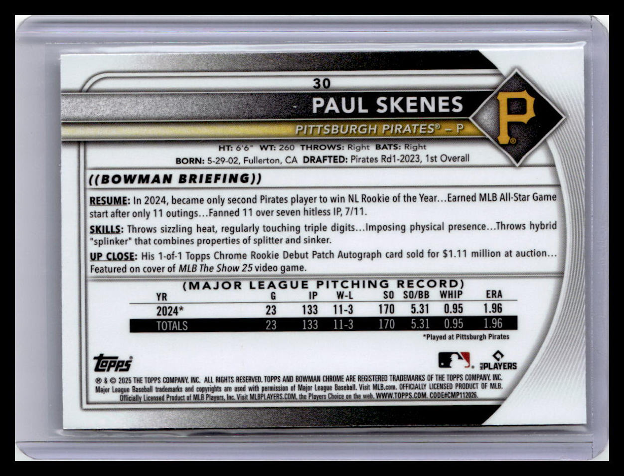 2025 Bowman Chrome #30 Paul Skenes