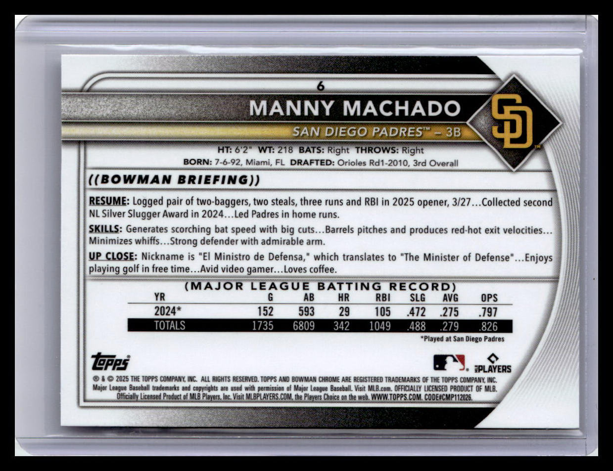 2025 Bowman Chrome #6 Manny Machado
