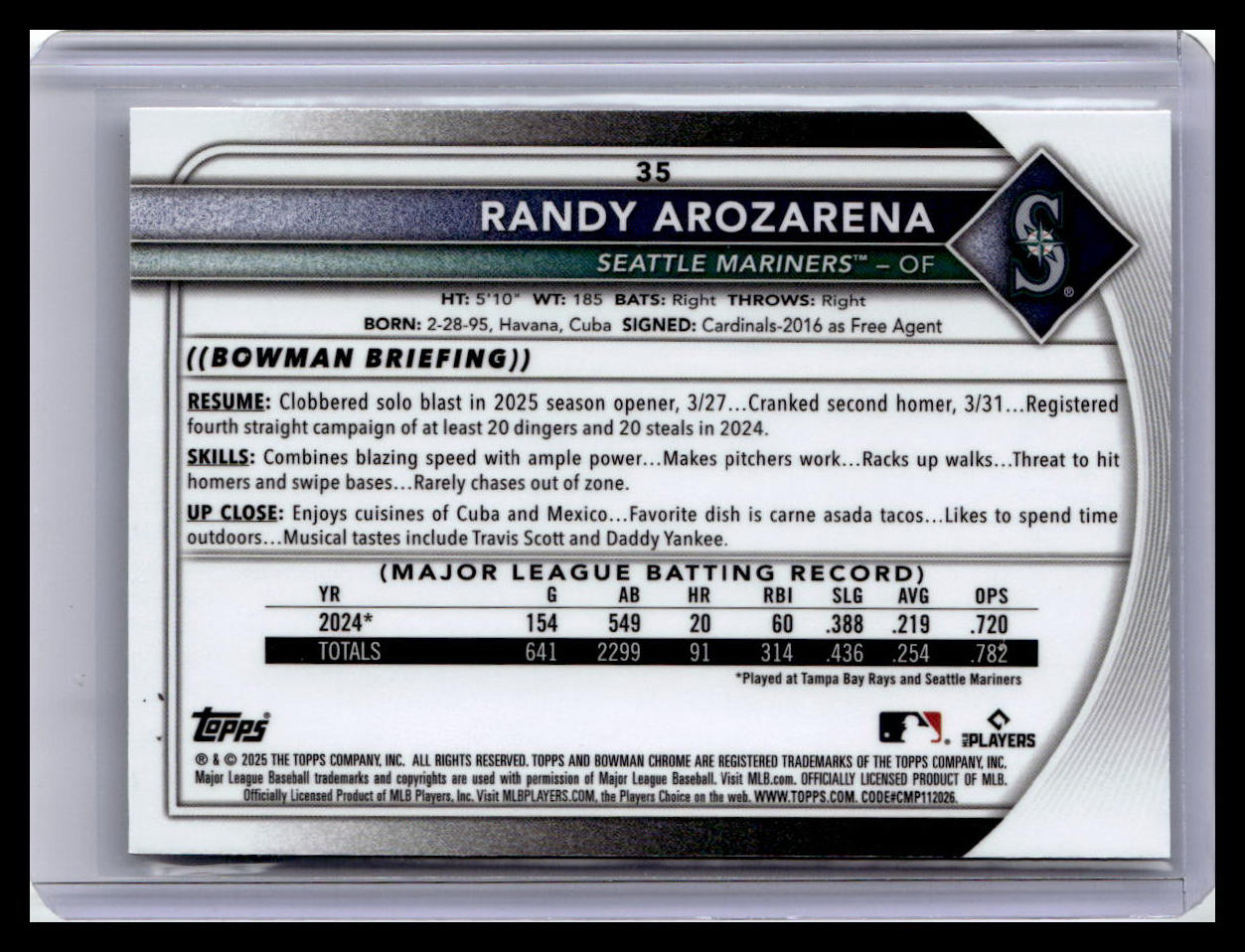 2025 Bowman Chrome #35 Randy Arozarena