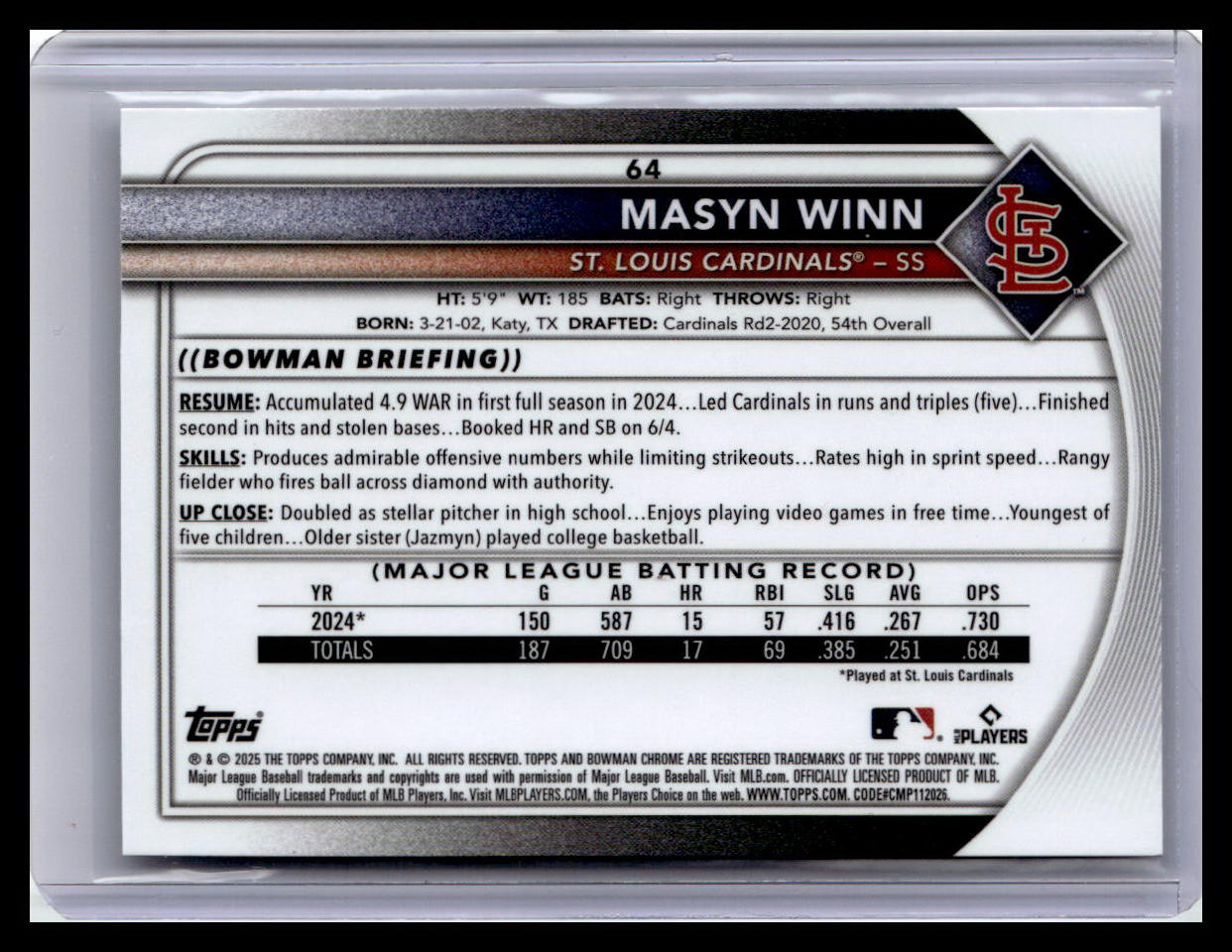 2025 Bowman Chrome #64 Masyn Winn
