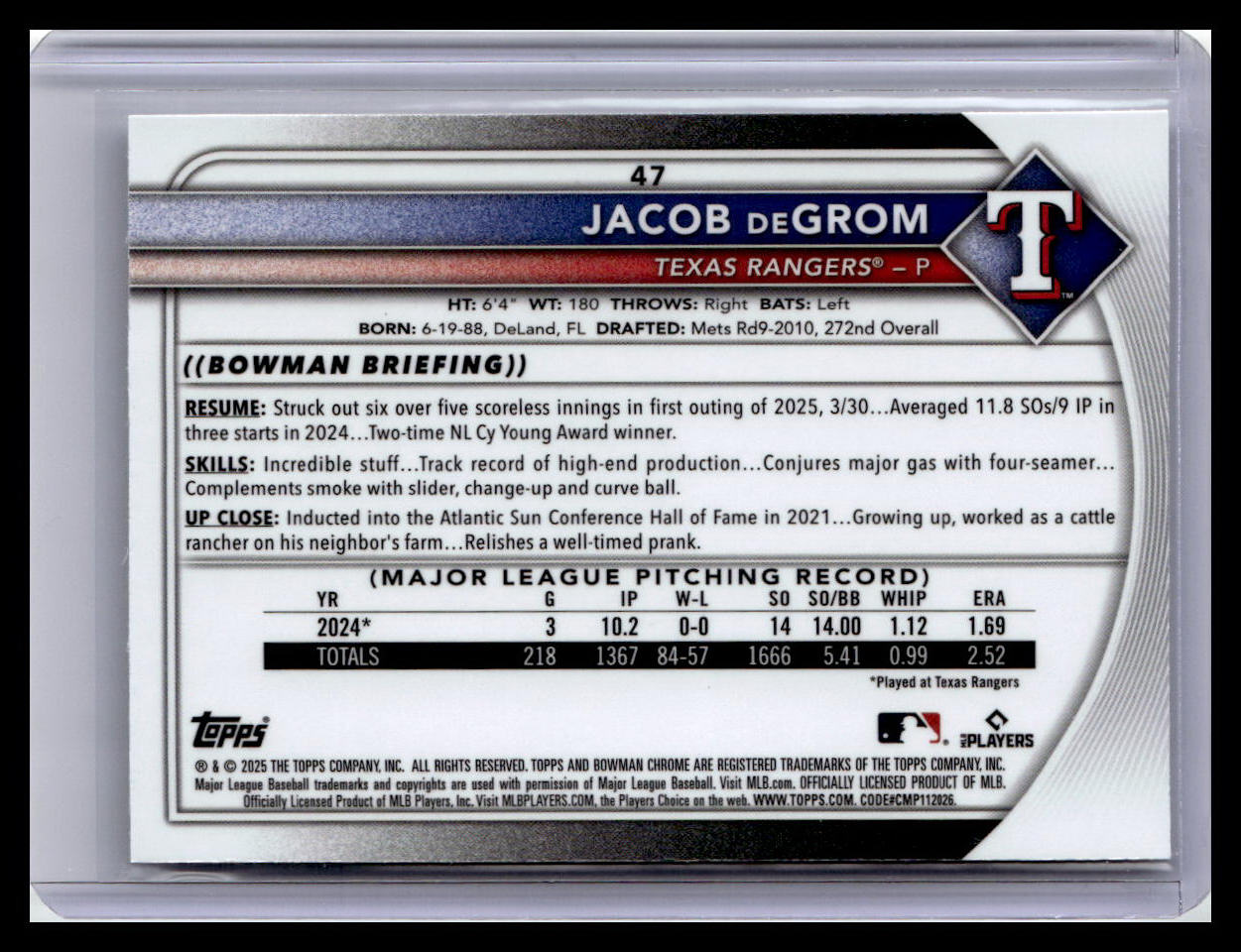 2025 Bowman Chrome #47 Jacob deGrom