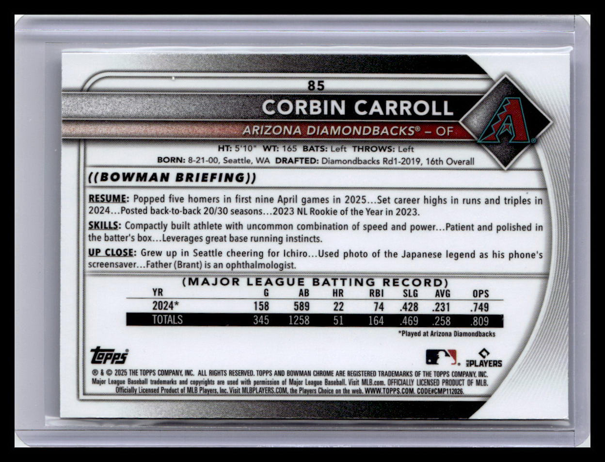 2025 Bowman Chrome #85 Corbin Carroll