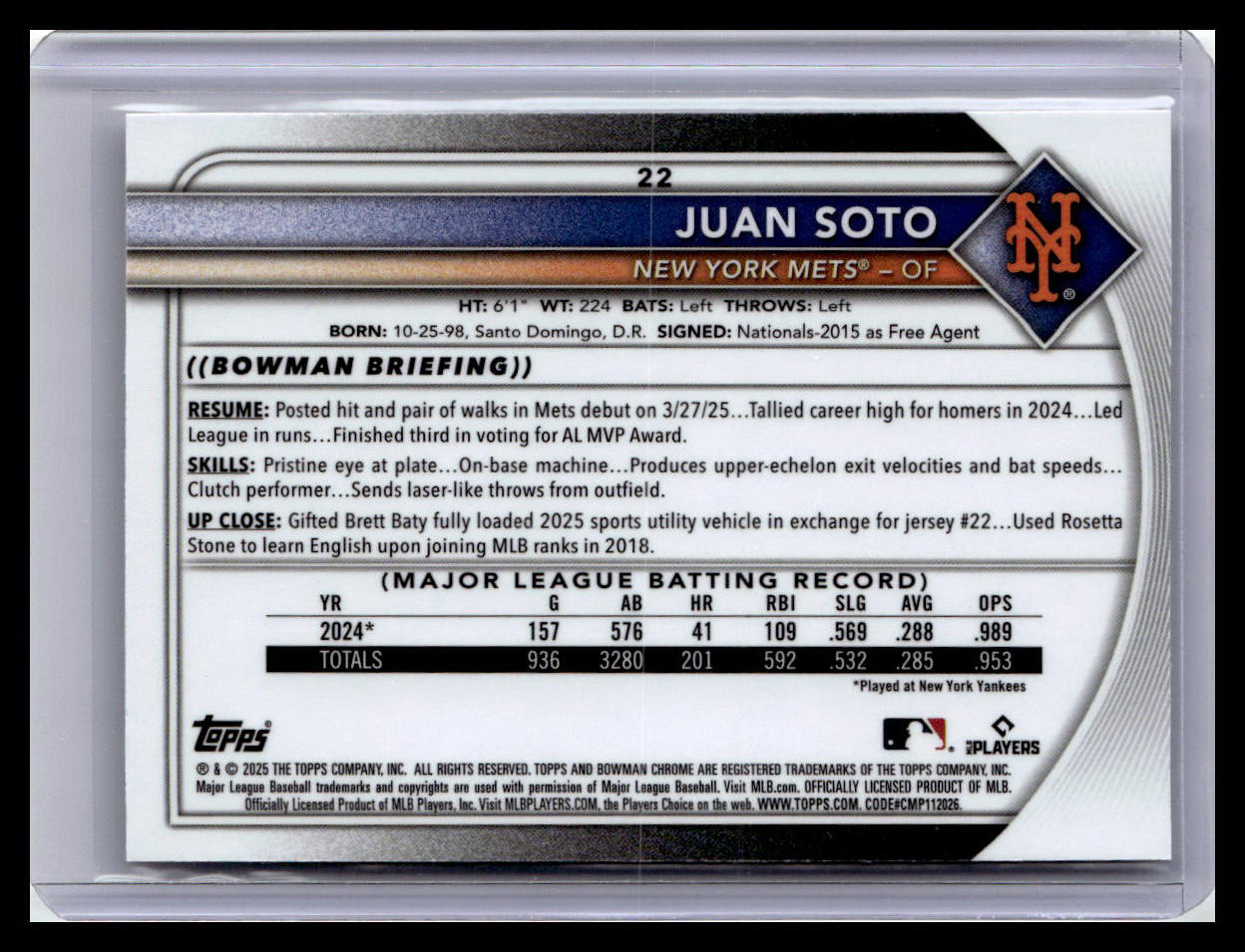 2025 Bowman Chrome #22 Juan Soto