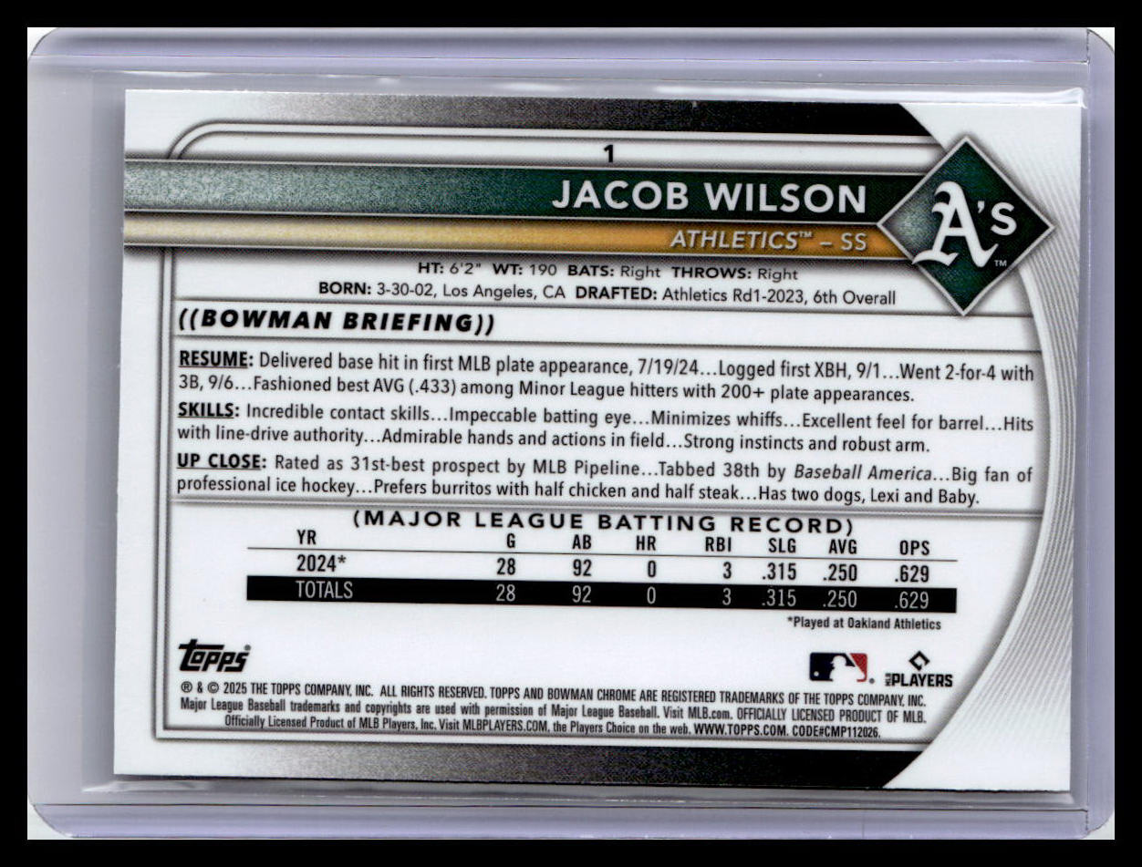 2025 Bowman Chrome #1 Jacob Wilson