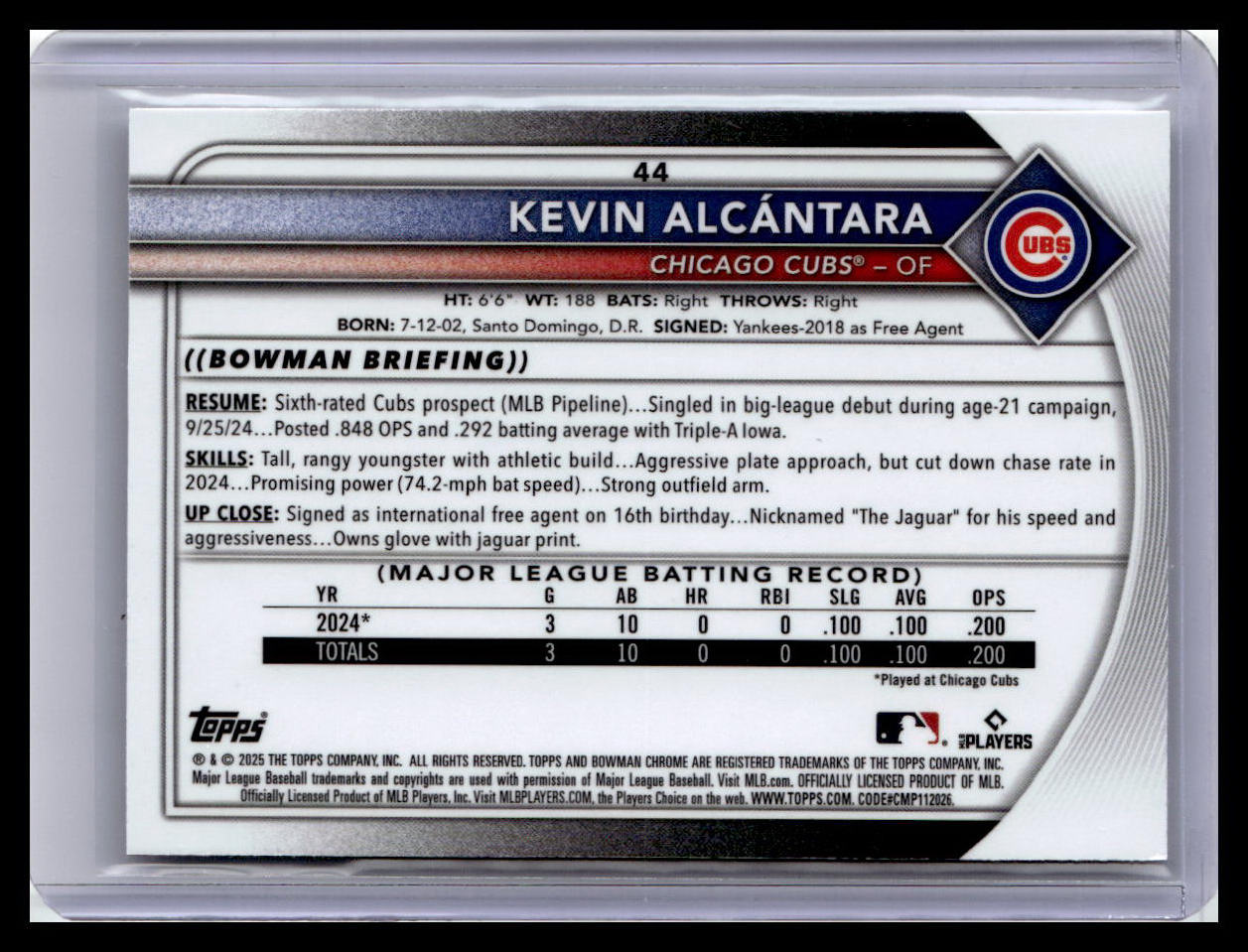 2025 Bowman Chrome #44 Kevin Alcántara