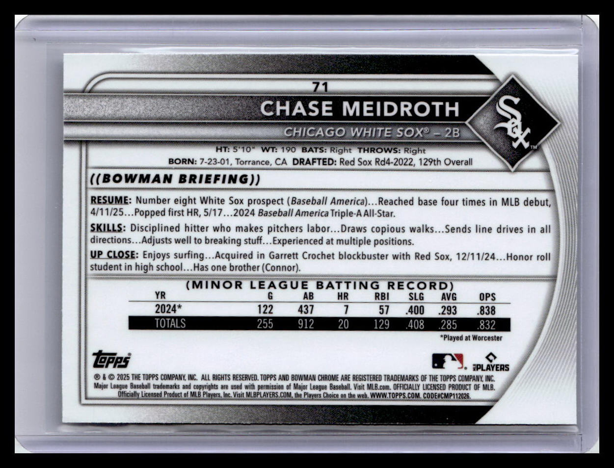 2025 Bowman Chrome #71 Chase Meidroth