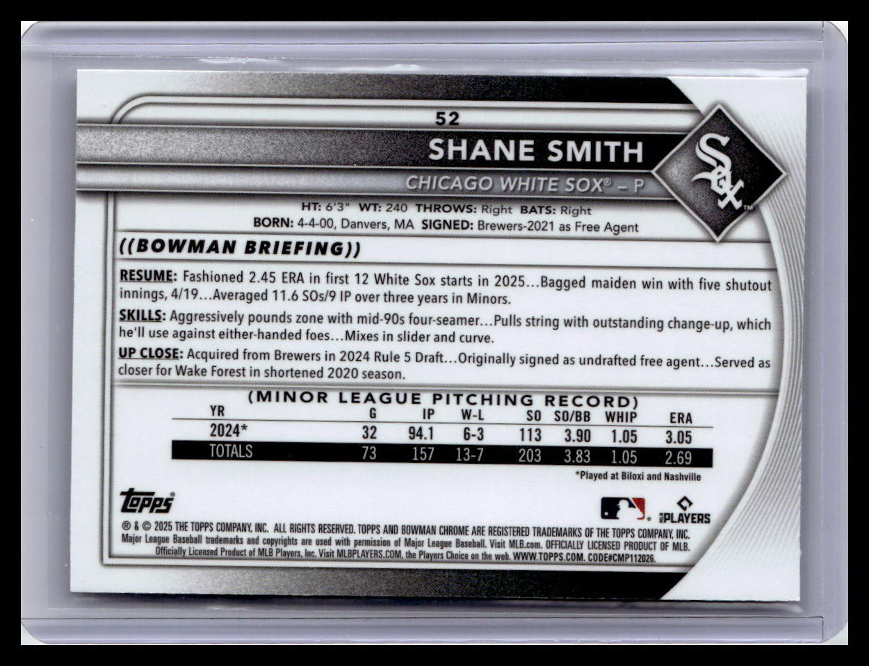 2025 Bowman Chrome #52 Shane Smith