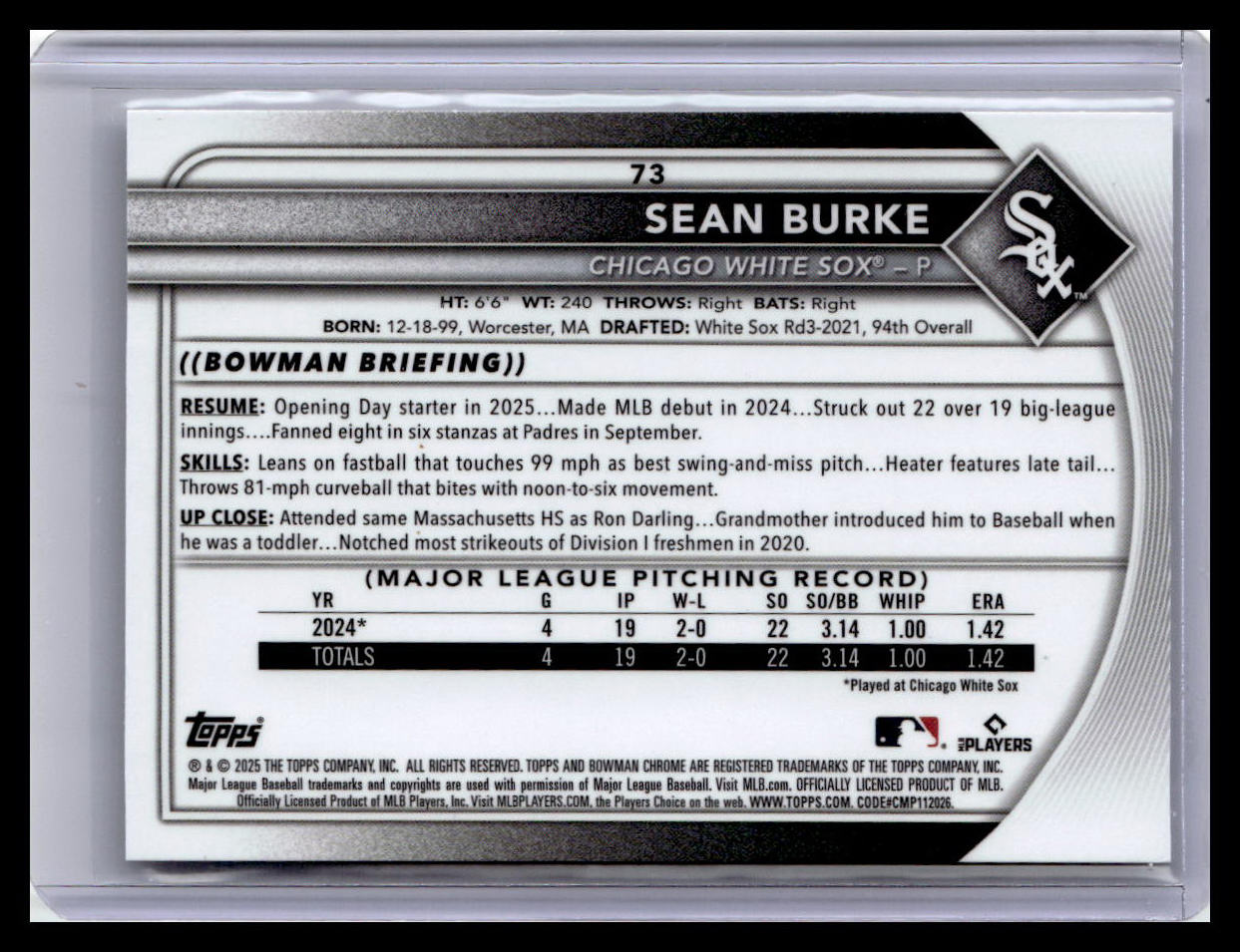 2025 Bowman Chrome #73 Sean Burke