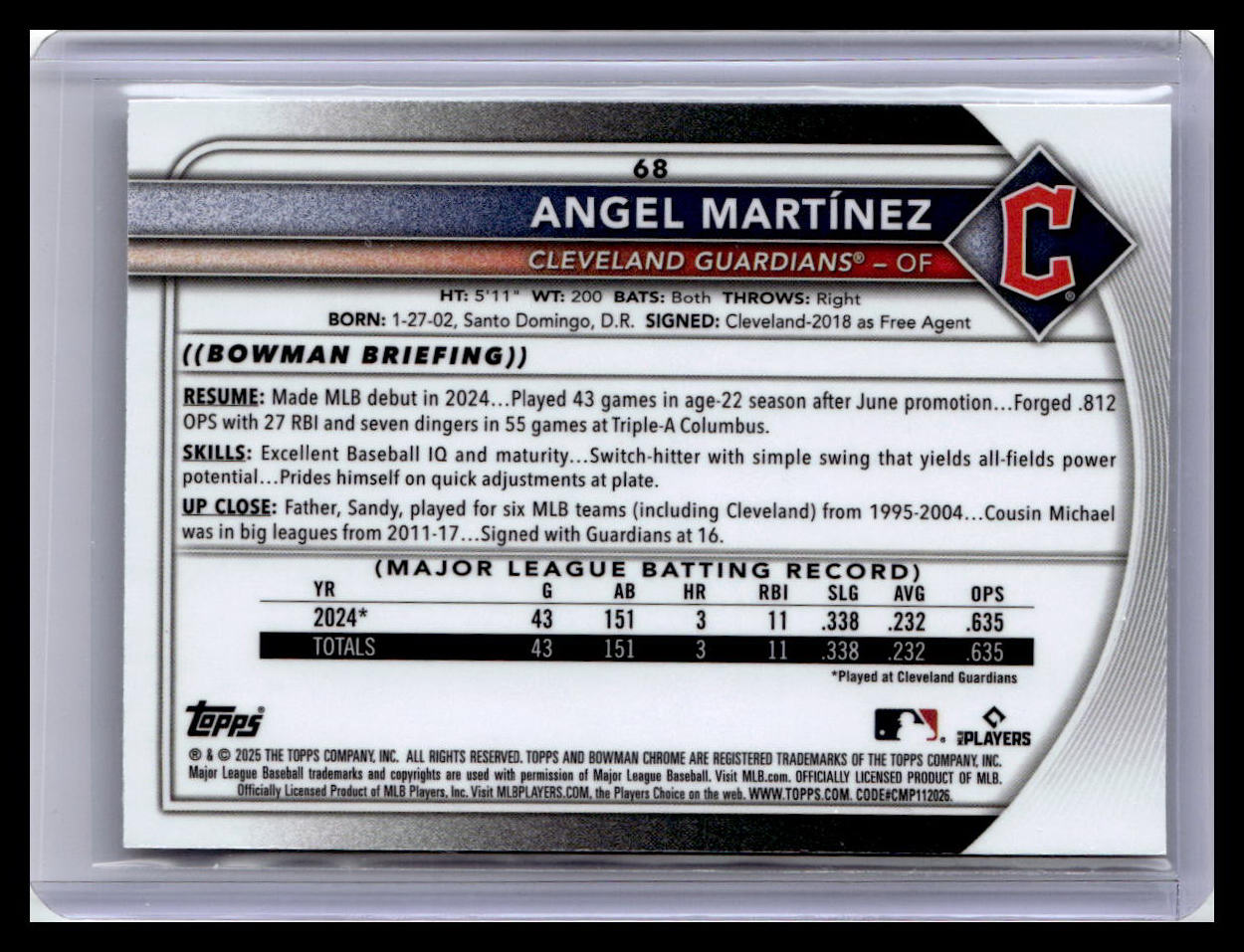 2025 Bowman Chrome #68 Angel Martínez
