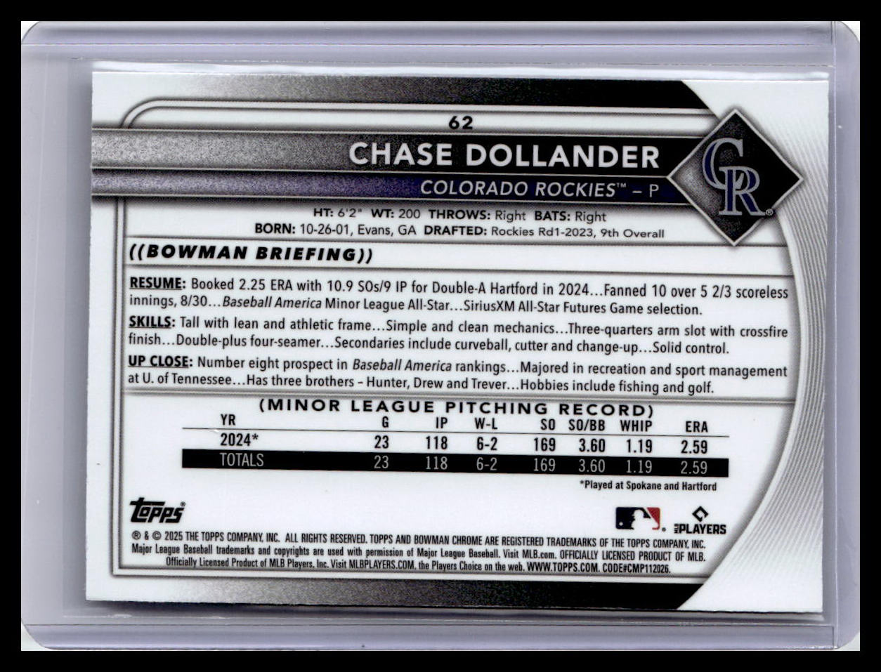 2025 Bowman Chrome #62 Chase Dollander