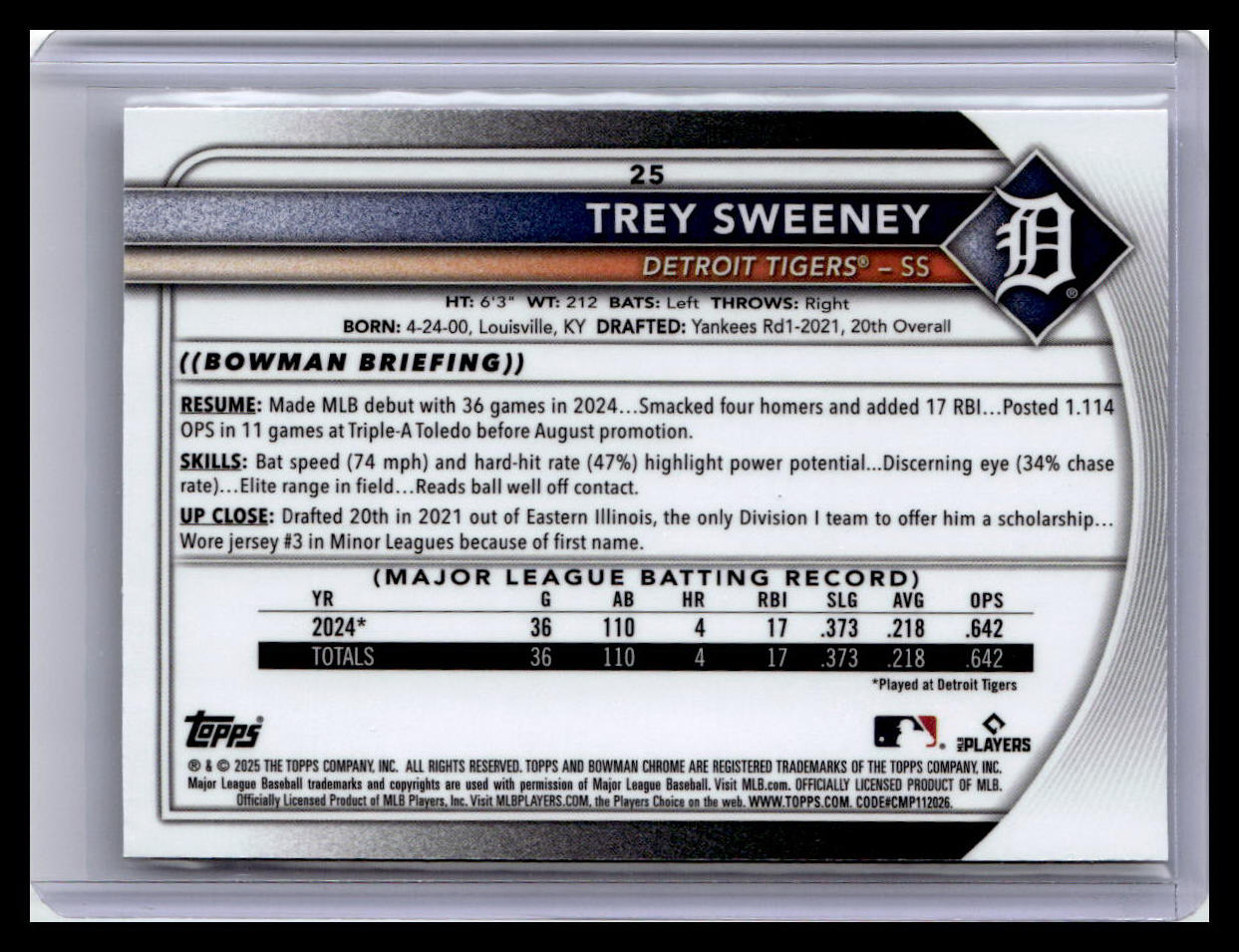 2025 Bowman Chrome #25 Trey Sweeney