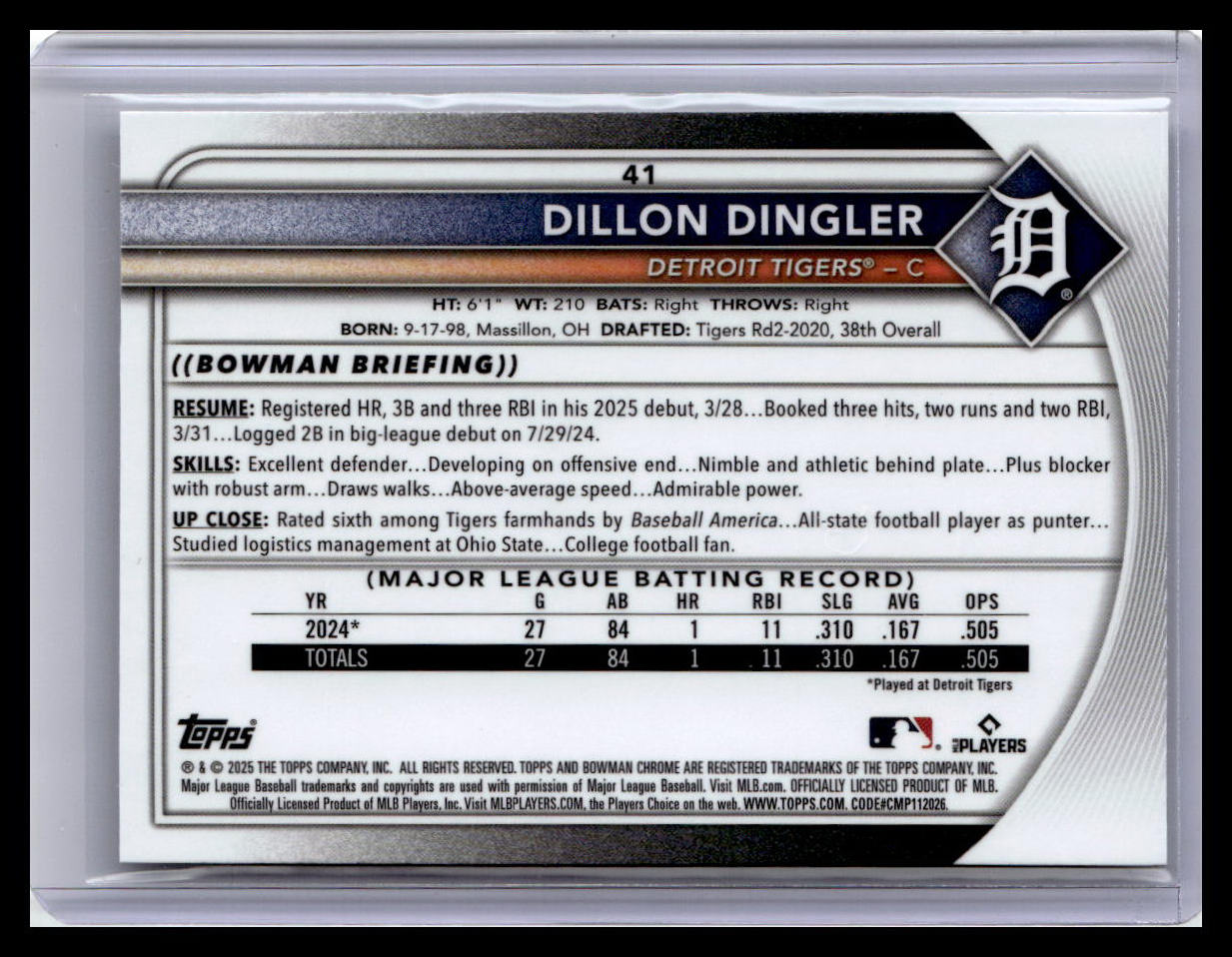 2025 Bowman Chrome #41 Dillon Dingler