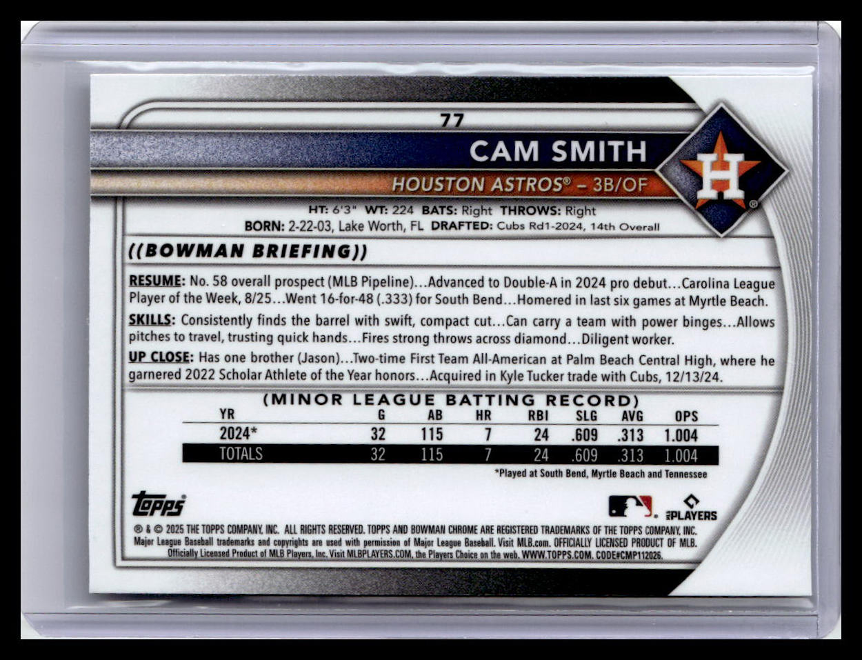 2025 Bowman Chrome #77 Cam Smith