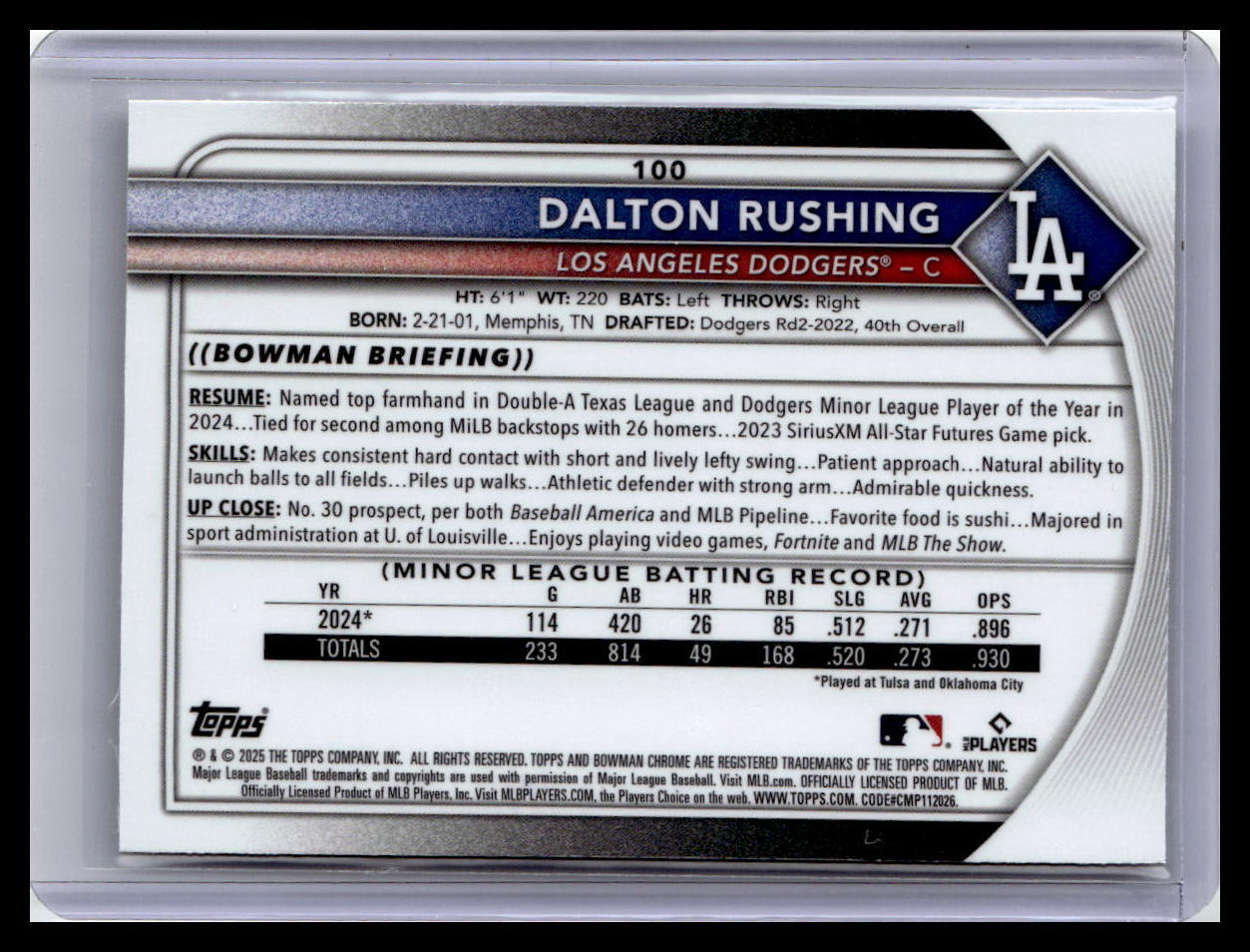 2025 Bowman Chrome #100 Dalton Rushing