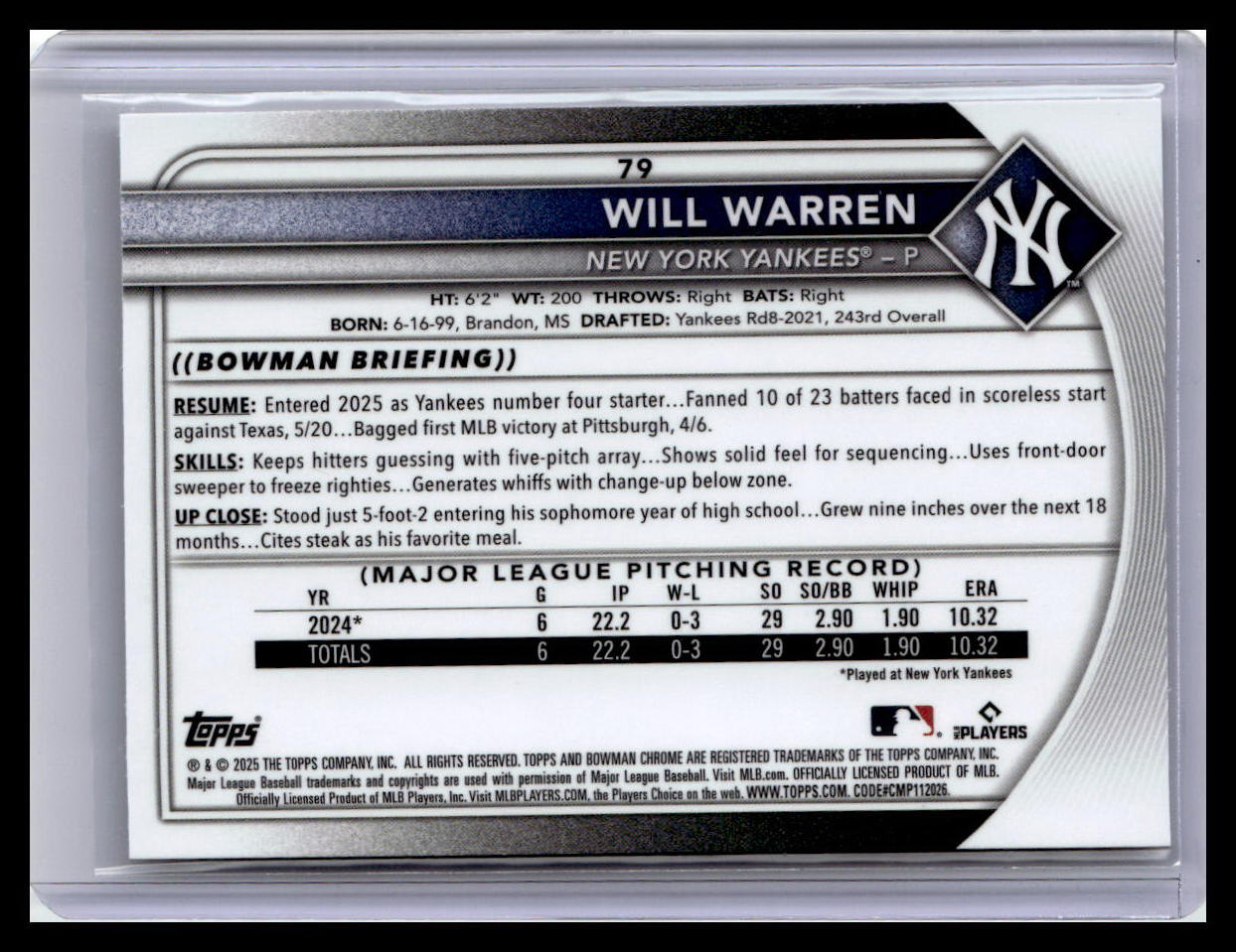 2025 Bowman Chrome #79 Will Warren