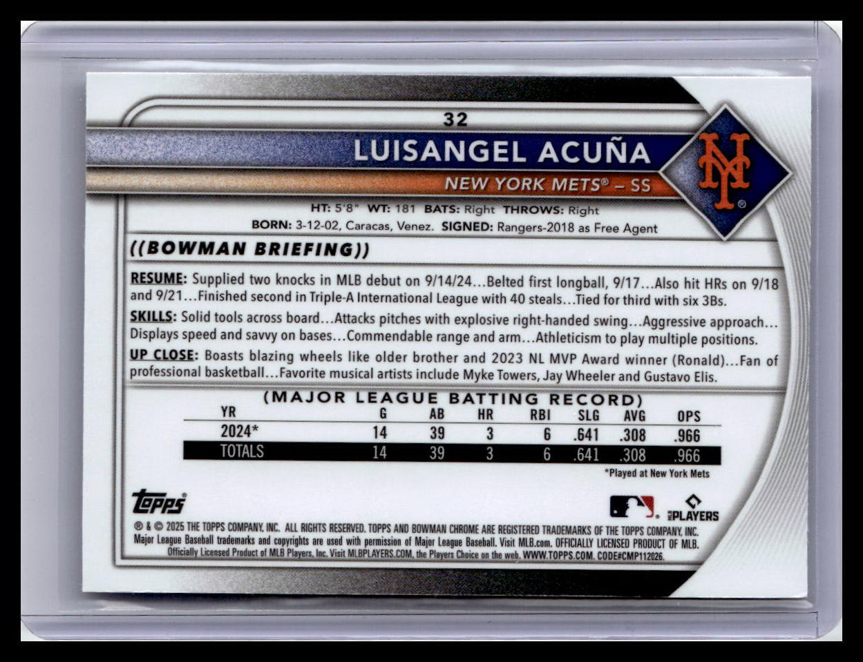 2025 Bowman Chrome #32 Luisangel Acuña