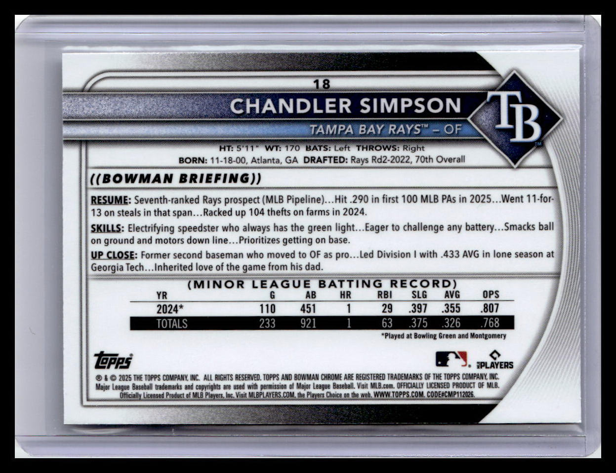 2025 Bowman Chrome #18 Chandler Simpson