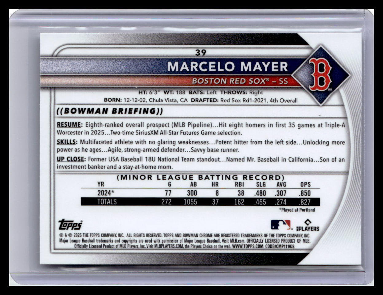 2025 Bowman Chrome #39 Marcelo Mayer Mojo Refractors