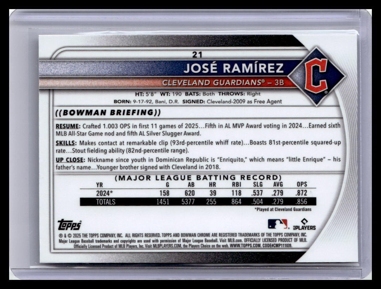 2025 Bowman Chrome #21 José Ramírez Mojo Refractors