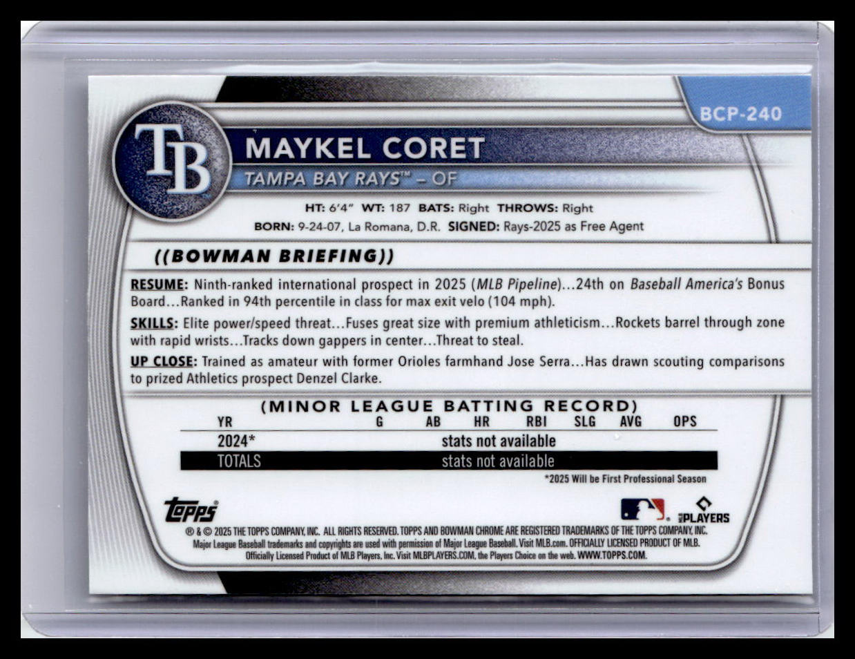 2025 Bowman Chrome #BCP-240 Maykel Coret 1st Bowman Mojo Refractor