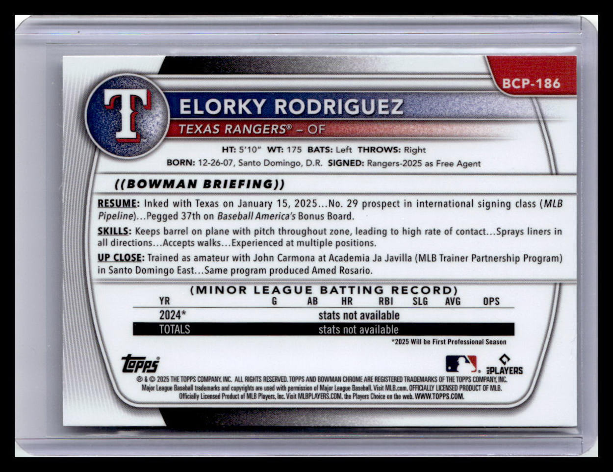 2025 Bowman Chrome #BCP-186 Elorky Rodriguez 1st Bowman Mojo Refractor