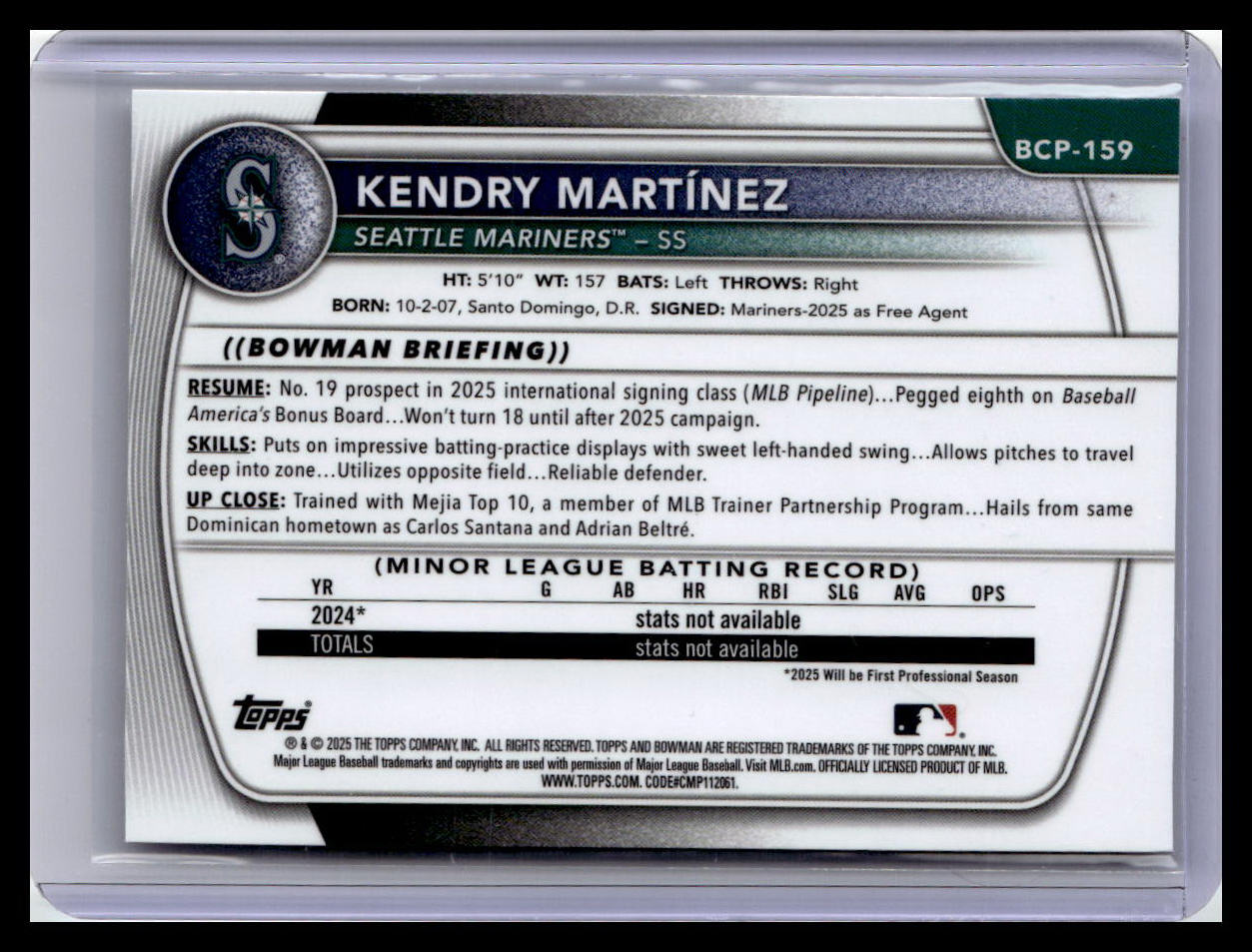 2025 Bowman Chrome #BCP-159 Kendry Martínez Prospects 1st Bowman