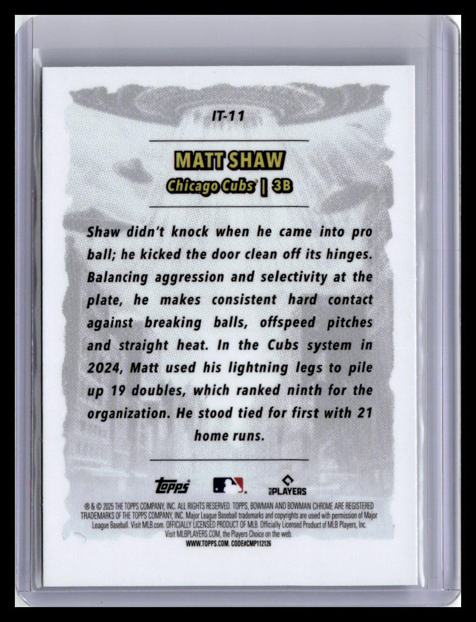 2025 Bowman Chrome #IT-11 Matt Shaw It Came To The League