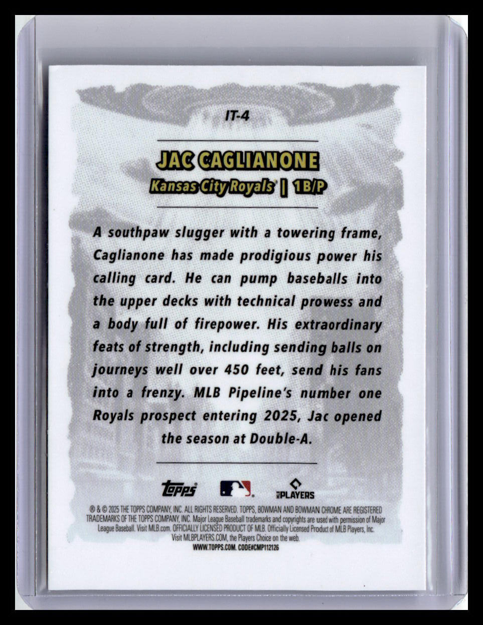 2025 Bowman Chrome #IT-4 Jac Caglianone It Came To The League