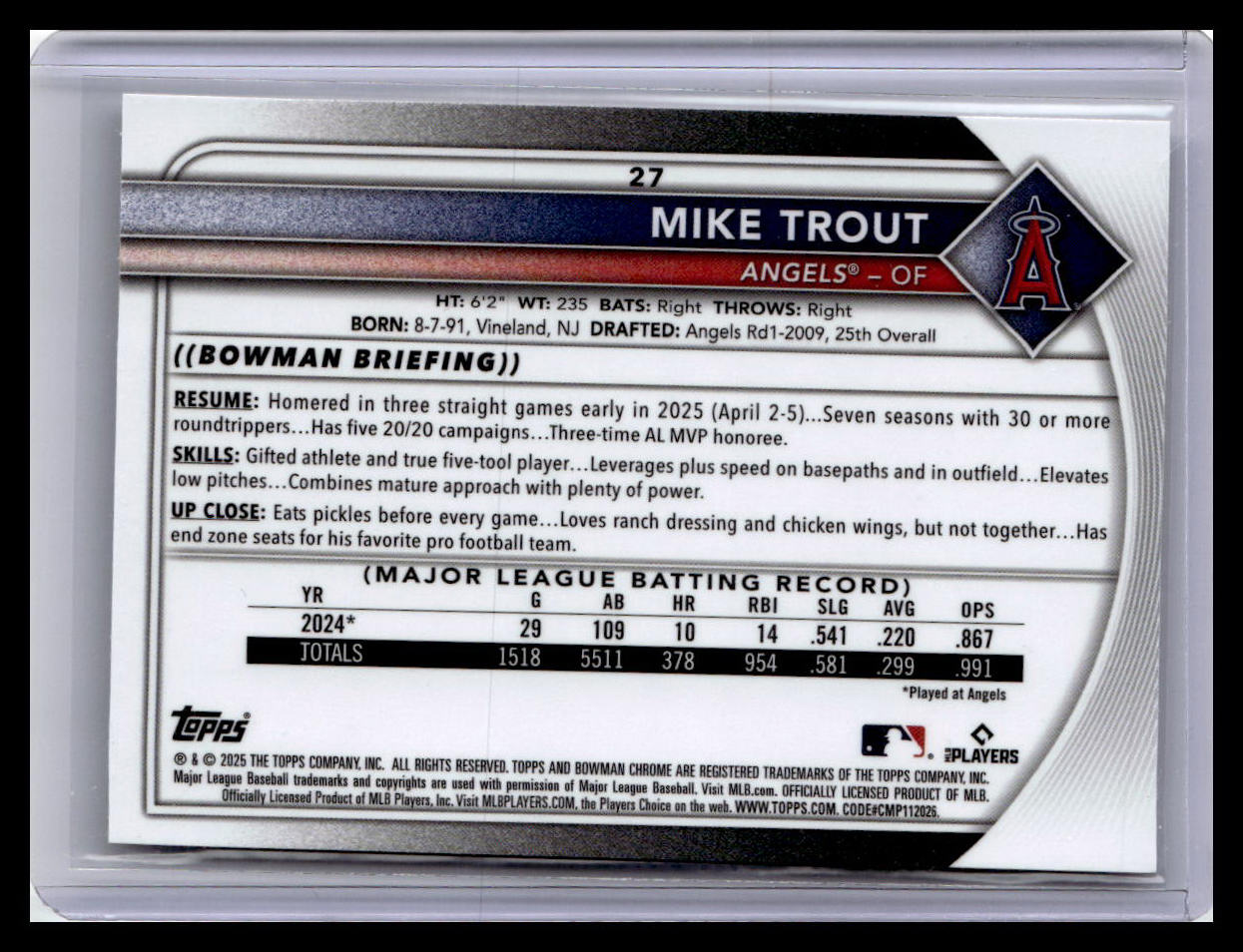 2025 Bowman Chrome #27 Mike Trout