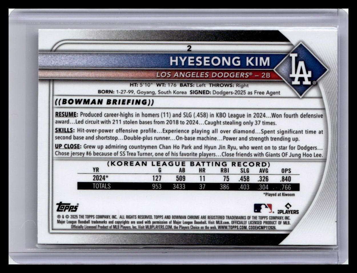 2025 Bowman Chrome #2 Hyeseong Kim