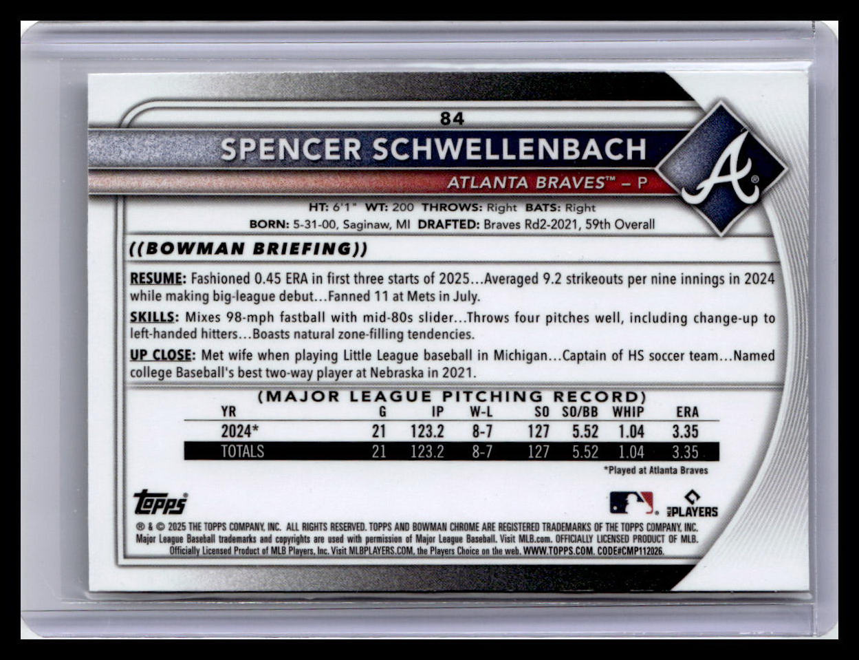 2025 Bowman Chrome #84 Spencer Schwellenbach