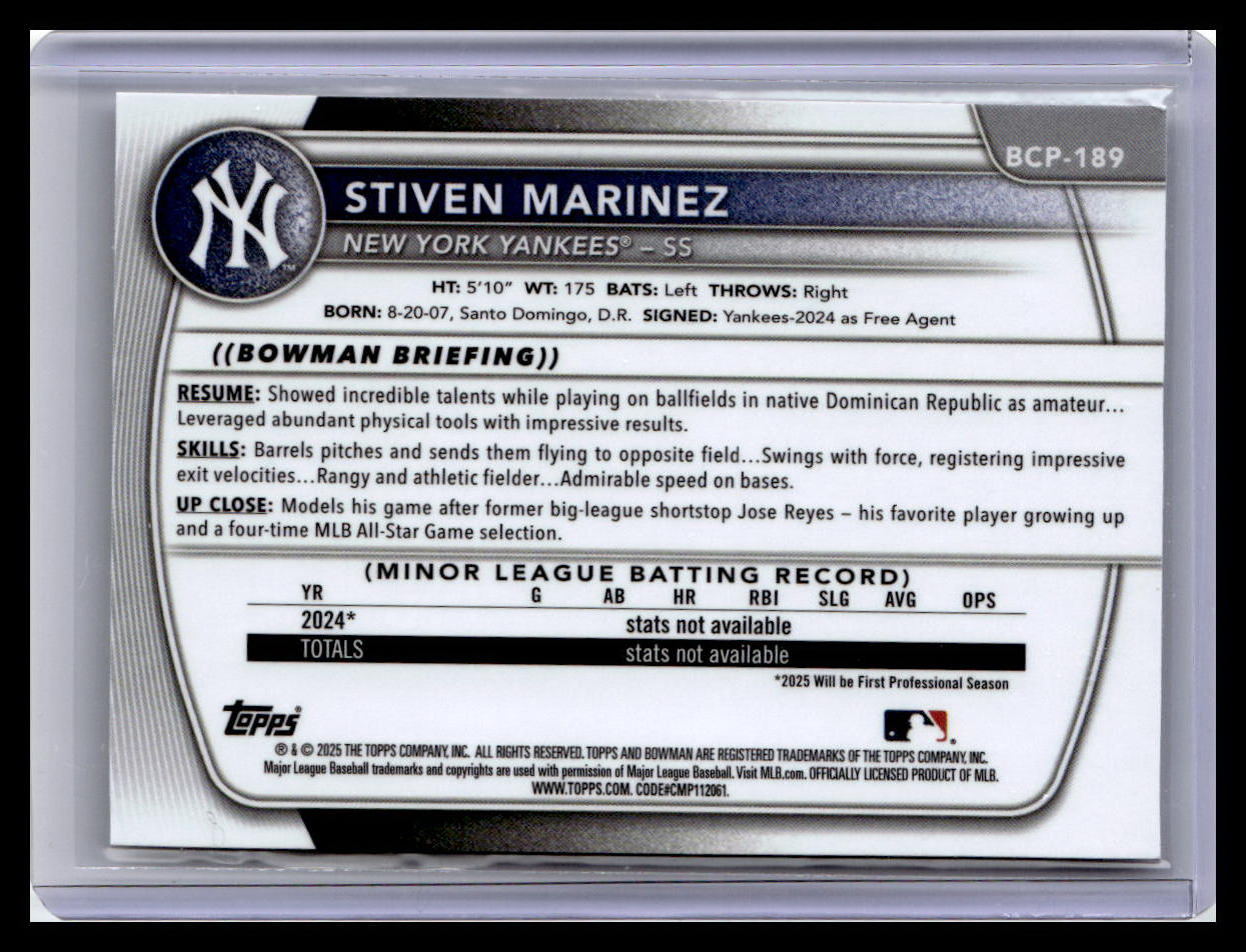 2025 Bowman Chrome #BCP-189 Stiven Marinez Prospects 1st Bowman
