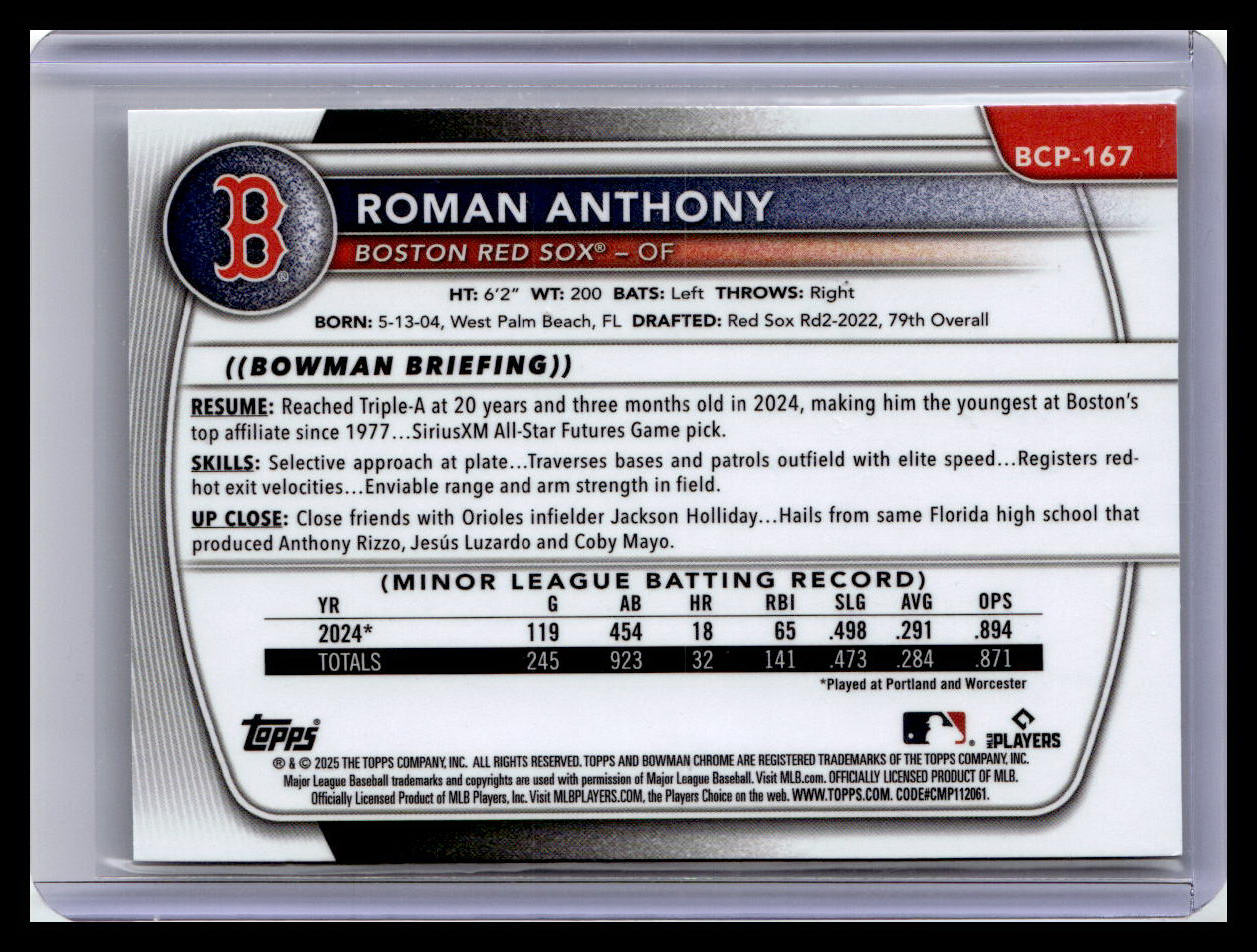 2025 Bowman Chrome #BCP-167 Roman Anthony Prospects
