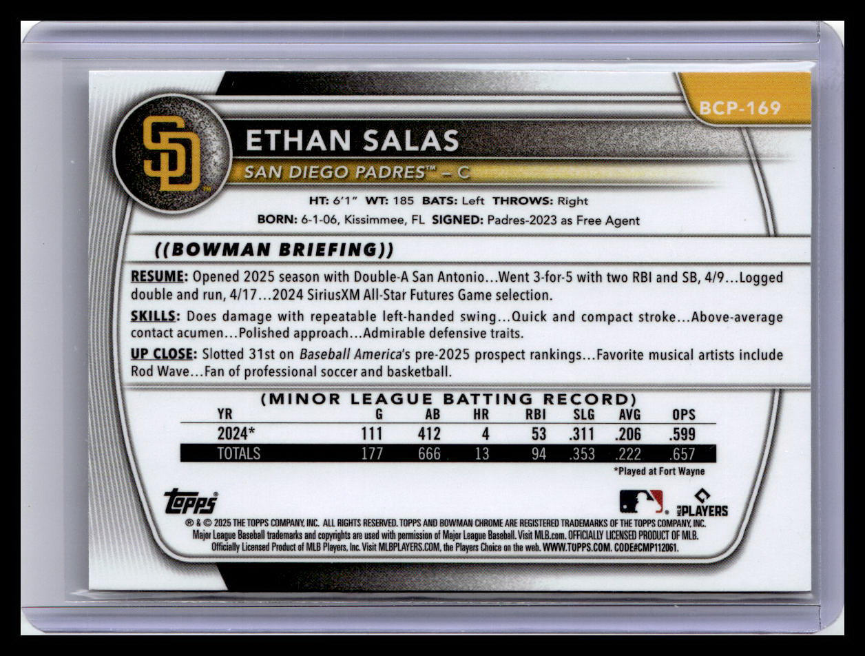 2025 Bowman Chrome #BCP-169 Ethan Salas Prospects