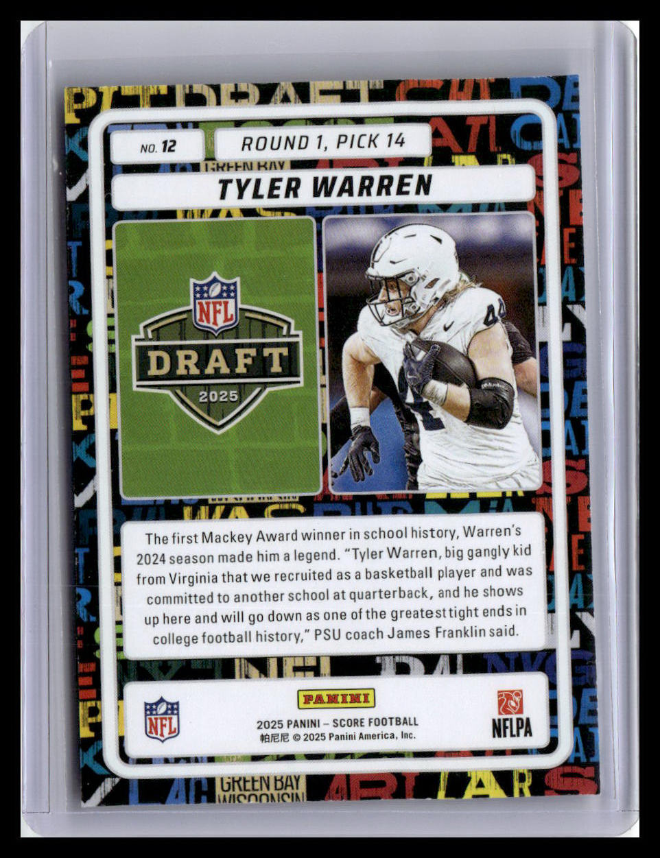 2025 Score #12 Tyler Warren NFL Draft