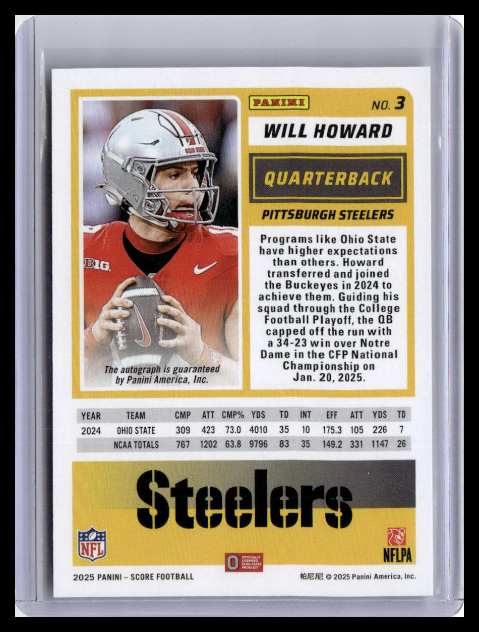 2025 Score #3 Will Howard Base Rookie Signatures