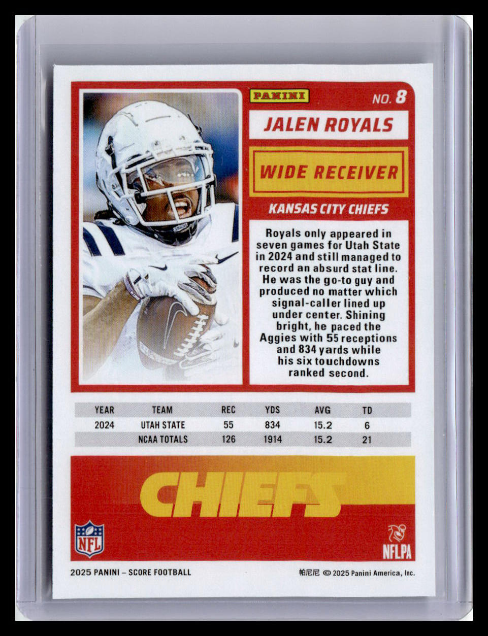 2025 Score #8 Jalen Royals (RC) Base Rookie Signatures