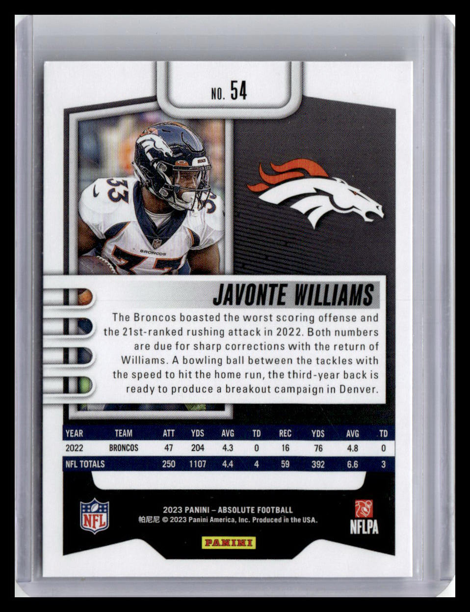 2023 Panini Absolute #54 Javonte Williams