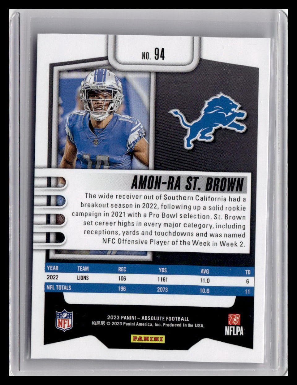 2023 Panini Absolute #94 Amon-Ra St. Brown